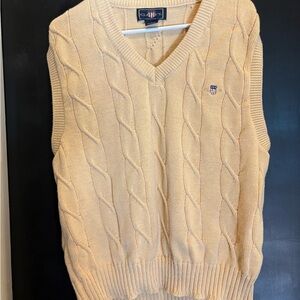 GANT Vintage Sweater Vest Mens Large Muted Yellow Cable Knit V Neck USA Made 90s